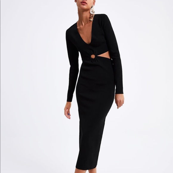 Zara Dresses Zara Black Long Knit Dress With Cut Outs Poshmark